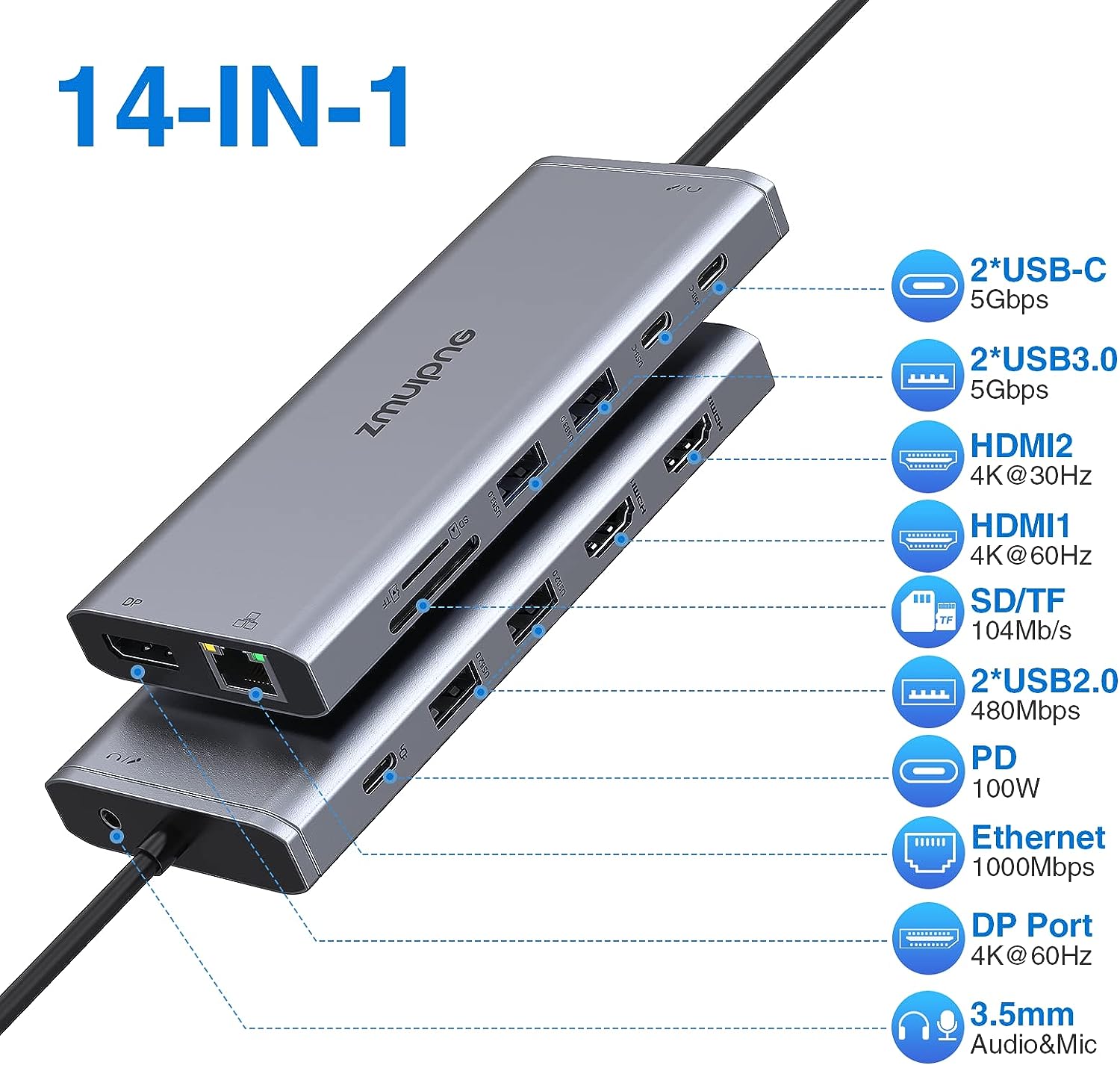 USB C Hub Multiport Adapter Thunderbolt 3 USB-C Dongle